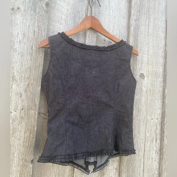 VINTAGE corset style lace up front denim sleeveless top size medium - Picture 6 of 7